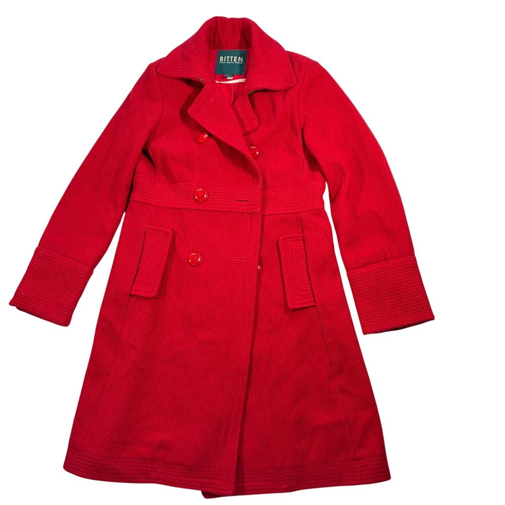 Bitten Sarah Jessica Parker SJP women’s double breast red pea coat. Size M wool